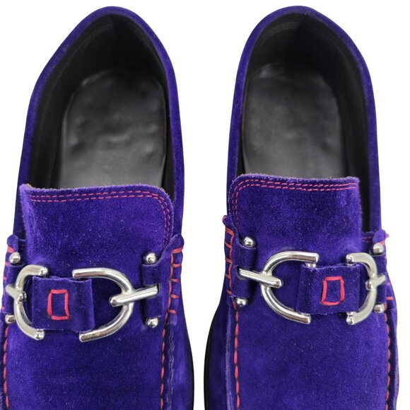 Donald J. Pliner Italy Dacio 2 Purple Indigo Suede Bit Loafers Men 8 Dress Shoes - Picture 9 of 11